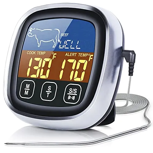 Digital Meat Thermometer for Cooking, 2022 Upgraded Touchscreen LCD Large Display Instant Read Food Thermometer with Backlight, Long Probe, Kitchen Timer, Cooking Thermometer for BBQ,Oven (Silver) Digital Meat Thermometer for Cooking, 2022 Upgraded Touchscreen LCD Large Display Instant Read Food Thermometer with Backlight, Long Probe, Kitchen Timer, Cooking Thermometer for BBQ,Oven (Silver)