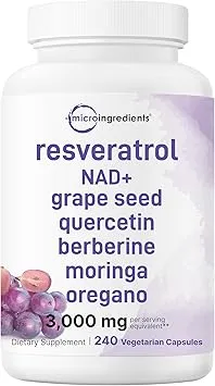 Micro Ingredients Resveratrol NAD Complex 3, 000mg for Women & Men, 240 Veggie Capsules | NMN Supplement Alternative | 11-in-1 Blend with NAD+, Quercetin, Moringa, Berberine, Grape Seed, & Oregano Micro Ingredients Resveratrol NAD Complex 3, 000mg for Women & Men, 240 Veggie Capsules | NMN Supplement Alternative | 11-in-1 Blend with NAD+, Quercetin, Moringa, Berberine, Grape Seed, & Oregano