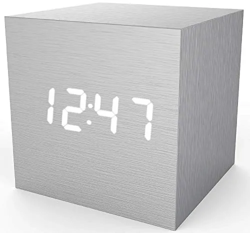 Digital Alarm Clock, Micar LED Light Mini Modern Cube Desk Alarm Clock Displays Time Date Temperature for Kids, Bedrooms, Home, Dormitory, Travel (Light Grey) Digital Alarm Clock, Micar LED Light Mini Modern Cube Desk Alarm Clock Displays Time Date Temperature for Kids, Bedrooms, Home, Dormitory, Travel (Light Grey)
