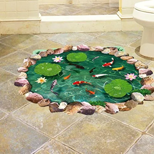 BIBITIME 3D Floor Stickers Stone Pool Lotus Flower Carp Fishes Wall Decal for Kitchen Bathroom Tile Sticker Living Room Bedroom Kids Room Decor Art Mural BIBITIME 3D Floor Stickers Stone Pool Lotus Flower Carp Fishes Wall Decal for Kitchen Bathroom Tile Sticker Living Room Bedroom Kids Room Decor Art Mural