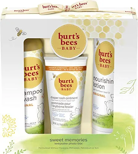 Burts Bees Baby Sweet Memories Gift Set with Keepsake Photo Box, 4 Baby Products Shampoo & Wash, Lotion, Diaper Rash Ointment and Soap Burts Bees Baby Sweet Memories Gift Set with Keepsake Photo Box, 4 Baby Products Shampoo & Wash, Lotion, Diaper Rash Ointment and Soap