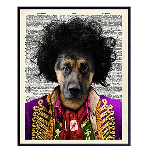 Jimi Hendrix German Shepard Dictionary Wall Art - Funny 8x10 Photo Picture - Cool Unique Gift for Veterinarian, Vet Office, Pet, Dog Lover, Woodstock, 60s Music Fan - Unframed Poster Print