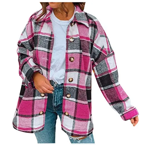 Jackets for Women Fashion, Plus Size Tops Turtleneck Hoodies for Women Coats Cheap Comfy Hoodies Jackets Sexy Teen Plaid Graphic Tunic Plaid Flannel Shirts for Women Hot Pink