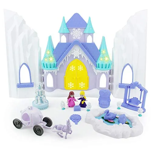 Boley Ice Castle Princess Dollhouse - 26 Piece Doll House Toy Playset with Large Light and Sound Castle, Little Princesses, Palace Furniture and Frozen Kingdom Garden for Little Girls Boley Ice Castle Princess Dollhouse - 26 Piece Doll House Toy Playset with Large Light and Sound Castle, Little Princesses, Palace Furniture and Frozen Kingdom Garden for Little Girls