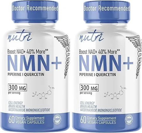 NMN Supplement 300mg NAD Supplement - (2 Pack) Nutri Ultra High Absorption Stabilized NMN Nicotinamide Mononucleotide, 40% More NAD+ w/ Quercetin Phytosome & Black Pepper - mnm supplement 120 Capsules