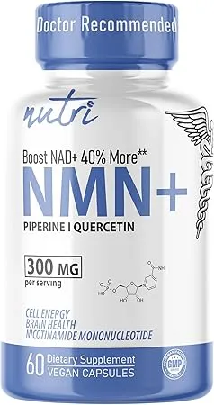 NMN Supplement 300mg NAD Supplement - Nutri Ultra High Absorption Stabilized NMN Nicotinamide Mononucleotide, 40% More NAD+ with Quercetin Phytosome & Black Pepper - mnm supplement (60 Capsules)