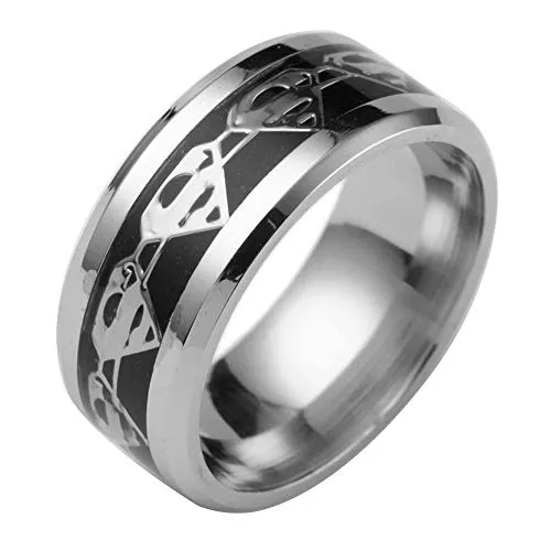 Unisex Superman Stainless Steel Band Ring Superhero Cosplay Jewelry Size7-13