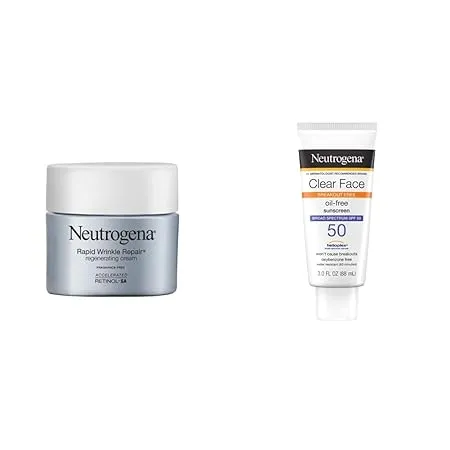 Neutrogena Rapid Wrinkle Repair Hyaluronic Acid Retinol Cream, Anti Wrinkle Cream Clear Face Liquid Lotion Sunscreen for Acne-Prone Skin Neutrogena Rapid Wrinkle Repair Hyaluronic Acid Retinol Cream, Anti Wrinkle Cream Clear Face Liquid Lotion Sunscreen for Acne-Prone Skin