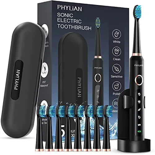 Sonic Electric Toothbrush for Adults - Electric Power Toothbrushes with 8 Brush Heads, Travel Case, PHYLIAN Rechargeable Toothbrushes 3 Hours Fast Charge for 60 Days Sonic Electric Toothbrush for Adults - Electric Power Toothbrushes with 8 Brush Heads, Travel Case, PHYLIAN Rechargeable Toothbrushes 3 Hours Fast Charge for 60 Days