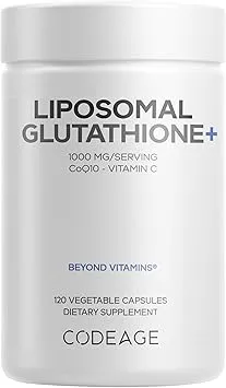 Codeage Liposomal Glutathione+ Supplement - 1000 mg Reduced L-Glutathione Pills, Vitamin C Ascorbic Acid, CoQ10 - Liposomal Delivery - Skin & Antioxidant Support - Non-GMO - 120 Capsules Codeage Liposomal Glutathione+ Supplement - 1000 mg Reduced L-Glutathione Pills, Vitamin C Ascorbic Acid, CoQ10 - Liposomal Delivery - Skin & Antioxidant Support - Non-GMO - 120 Capsules