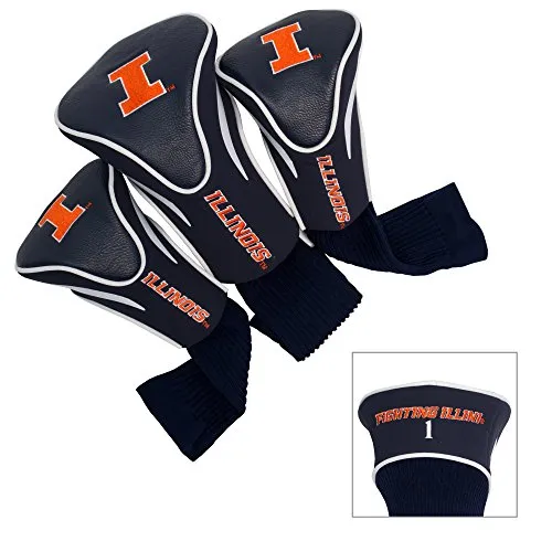Team Golf NCAA Illinois Fighting Illini Contour Golf Club Headcovers (3 Count), Numbered 1, 3, & X, Fits Oversized Drivers, Utility, Rescue & Fairway Clubs, Velour lined for Extra Club Protection, multi team color (21394)
