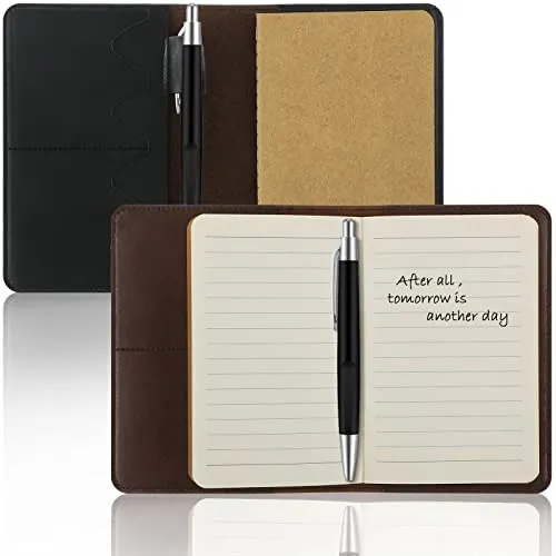 2 Sets Leather Journal Cover for Field Notebooks, Handmade Vintage Notebook Cover with Pens for 3.5 x 5.5 Inch Notebooks, Black and Brown