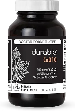 Durable CoQ10 – 300mg Coenzyme Q10 Phytosome with 9X Better Absorption + Quercetin – Heart, Energy & Cellular Support – Doctor Formulated, Vegan, Non-GMO, Made in USA, Once-Daily (30 Capsules)