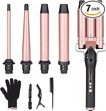 UNOBEY 5 in 1 Curling Wand Set, Three Barrel Curling Iron Set with 3 Barrel Curling Iron and 4 Interchangeable Ceramic Curling Wand(0.5β-1.25β), Fast Heating, Include Glove & 2 Clips UNOBEY 5 in 1 Curling Wand Set, Three Barrel Curling Iron Set with 3 Barrel Curling Iron and 4 Interchangeable Ceramic Curling Wand(0.5β-1.25β), Fast Heating, Include Glove & 2 Clips