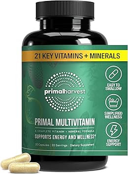 Primal Harvest Primal Multivitamin - Daily Multi-Vitamin Supplement with 21 Essential Vitamins & Minerals for Women & Men - Vitamin A, C, D, E, B12, B6, Biotin, Folic Acid, Zinc, Copper & Selenium Primal Harvest Primal Multivitamin - Daily Multi-Vitamin Supplement with 21 Essential Vitamins & Minerals for Women & Men - Vitamin A, C, D, E, B12, B6, Biotin, Folic Acid, Zinc, Copper & Selenium