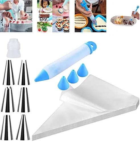 Cake Decorating Pen Tool Kit Pastry Bag Kit Baking Supplies,Cake Icing Pen Silicone Food Writing Pen with 4 Patterns of Icing Piping Tips